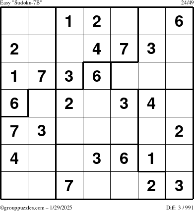 The grouppuzzles.com Easy Sudoku-7B puzzle for Wednesday January 29, 2025