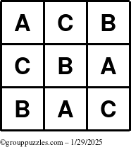 The grouppuzzles.com Answer grid for the TicTac-ABC puzzle for Wednesday January 29, 2025