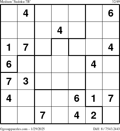 The grouppuzzles.com Medium Sudoku-7B puzzle for Wednesday January 29, 2025