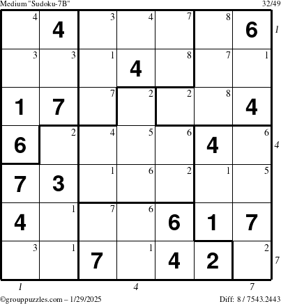 The grouppuzzles.com Medium Sudoku-7B puzzle for Wednesday January 29, 2025 with all 8 steps marked