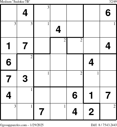 The grouppuzzles.com Medium Sudoku-7B puzzle for Wednesday January 29, 2025 with the first 3 steps marked