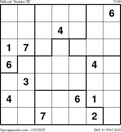 The grouppuzzles.com Difficult Sudoku-7B puzzle for Wednesday January 29, 2025