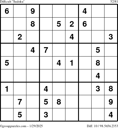 The grouppuzzles.com Difficult Sudoku puzzle for Wednesday January 29, 2025