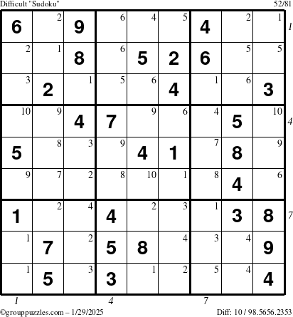 The grouppuzzles.com Difficult Sudoku puzzle for Wednesday January 29, 2025 with all 10 steps marked