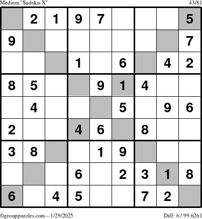 The grouppuzzles.com Medium Sudoku-X puzzle for Wednesday January 29, 2025