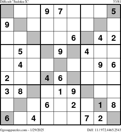 The grouppuzzles.com Difficult Sudoku-X puzzle for Wednesday January 29, 2025