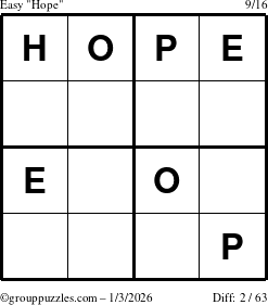 The grouppuzzles.com Easy Hope puzzle for Saturday January 3, 2026