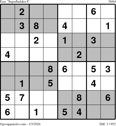 The grouppuzzles.com Easy SuperSudoku-8 puzzle for Saturday January 3, 2026