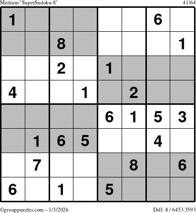The grouppuzzles.com Medium SuperSudoku-8 puzzle for Saturday January 3, 2026