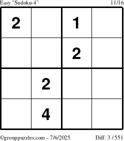 The grouppuzzles.com Easy Sudoku-4 puzzle for Sunday July 6, 2025