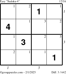 The grouppuzzles.com Easy Sudoku-4 puzzle for Saturday February 1, 2025, suitable for printing, with all 3 steps marked
