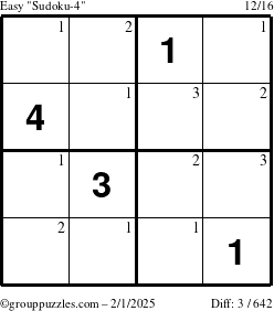 The grouppuzzles.com Easy Sudoku-4 puzzle for Saturday February 1, 2025 with the first 3 steps marked