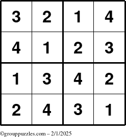 The grouppuzzles.com Answer grid for the Sudoku-4 puzzle for Saturday February 1, 2025