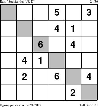 The grouppuzzles.com Easy Sudoku-6up-UR-D puzzle for Saturday February 1, 2025