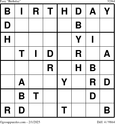 The grouppuzzles.com Easy Birthday puzzle for Saturday February 1, 2025