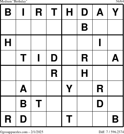 The grouppuzzles.com Medium Birthday puzzle for Saturday February 1, 2025