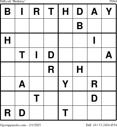 The grouppuzzles.com Difficult Birthday puzzle for Saturday February 1, 2025