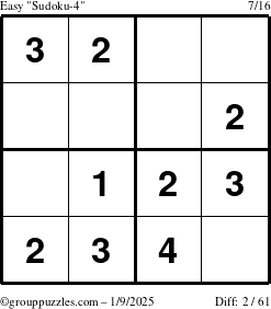 The grouppuzzles.com Easy Sudoku-4 puzzle for Thursday January 9, 2025