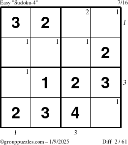 The grouppuzzles.com Easy Sudoku-4 puzzle for Thursday January 9, 2025 with all 2 steps marked