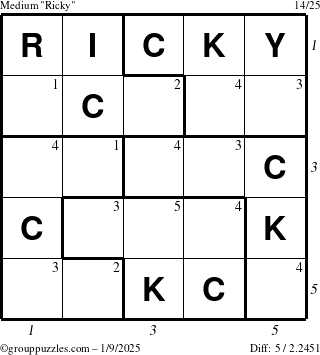 The grouppuzzles.com Medium Ricky puzzle for Thursday January 9, 2025, suitable for printing, with all 5 steps marked