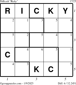 The grouppuzzles.com Difficult Ricky puzzle for Thursday January 9, 2025 with all 6 steps marked