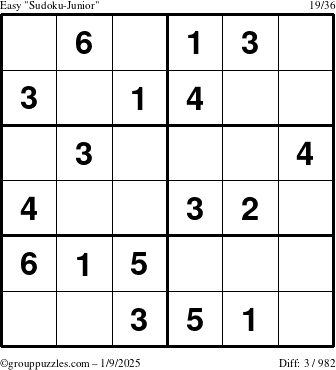 The grouppuzzles.com Easy Sudoku-Junior puzzle for Thursday January 9, 2025