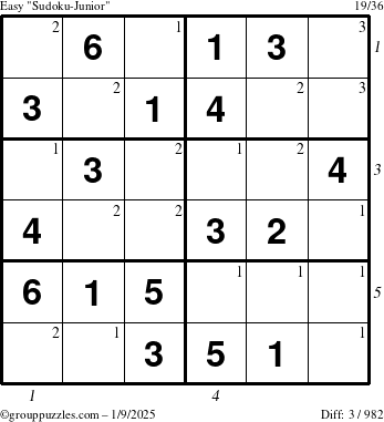 The grouppuzzles.com Easy Sudoku-Junior puzzle for Thursday January 9, 2025 with all 3 steps marked