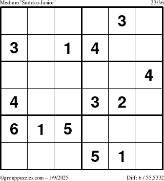 The grouppuzzles.com Medium Sudoku-Junior puzzle for Thursday January 9, 2025