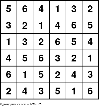 The grouppuzzles.com Answer grid for the Sudoku-Junior puzzle for Thursday January 9, 2025