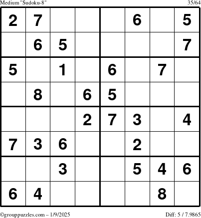 The grouppuzzles.com Medium Sudoku-8 puzzle for Thursday January 9, 2025