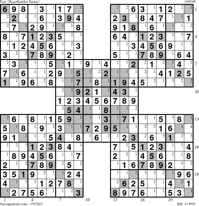 The grouppuzzles.com Easy cover-HyperXtreme puzzle for Thursday January 9, 2025 with all 4 steps marked