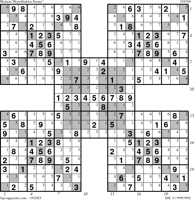 The grouppuzzles.com Medium cover-HyperXtreme puzzle for Thursday January 9, 2025 with all 8 steps marked