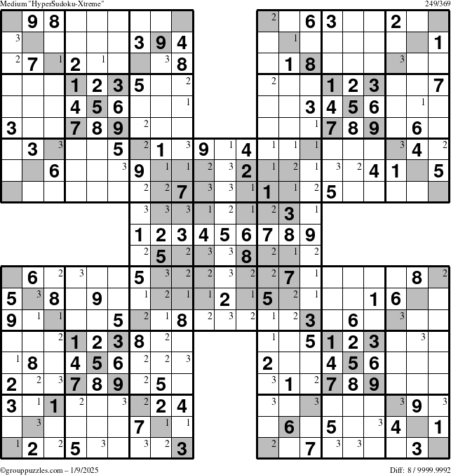 The grouppuzzles.com Medium cover-HyperXtreme puzzle for Thursday January 9, 2025 with the first 3 steps marked