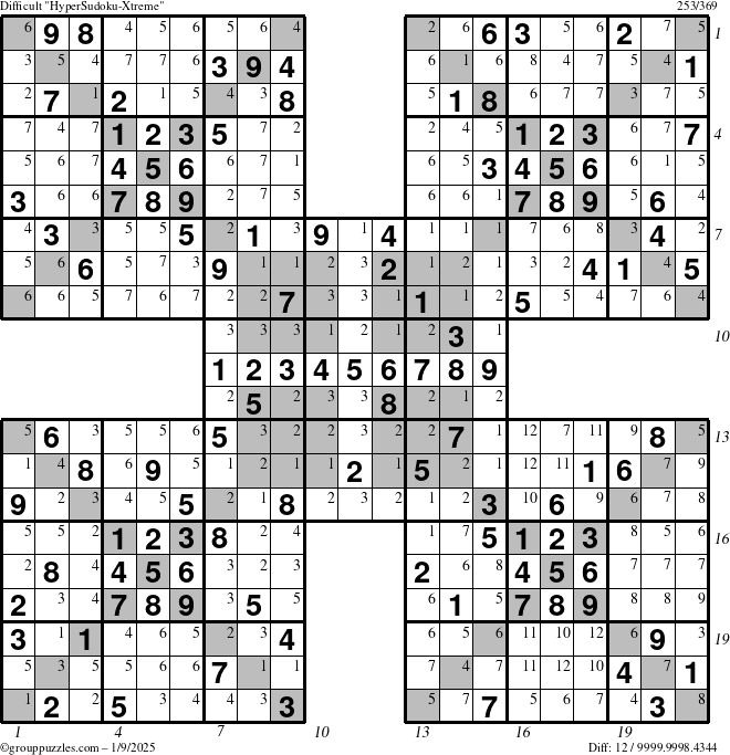 The grouppuzzles.com Difficult cover-HyperXtreme puzzle for Thursday January 9, 2025 with all 12 steps marked