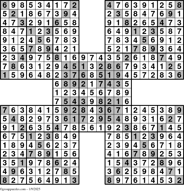 The grouppuzzles.com Answer grid for the cover-HyperXtreme puzzle for Thursday January 9, 2025