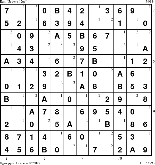 The grouppuzzles.com Easy Sudoku-12up puzzle for Thursday January 9, 2025 with all 3 steps marked