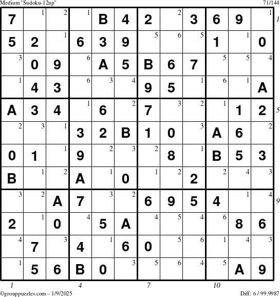 The grouppuzzles.com Medium Sudoku-12up puzzle for Thursday January 9, 2025 with all 6 steps marked