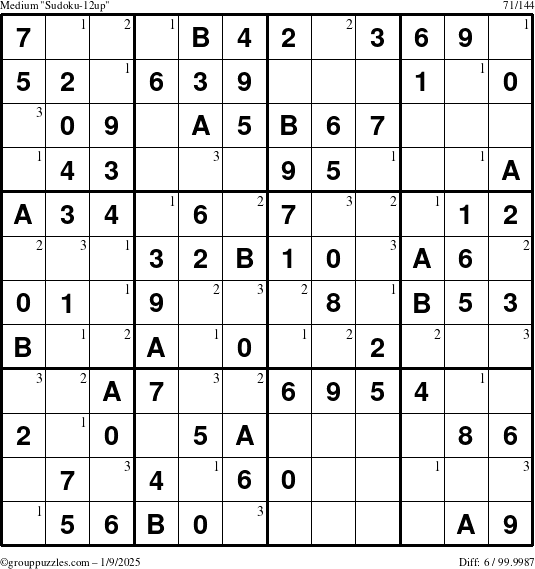 The grouppuzzles.com Medium Sudoku-12up puzzle for Thursday January 9, 2025 with the first 3 steps marked