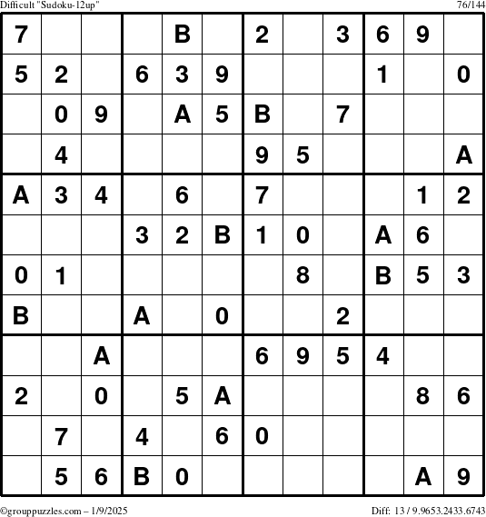 The grouppuzzles.com Difficult Sudoku-12up puzzle for Thursday January 9, 2025