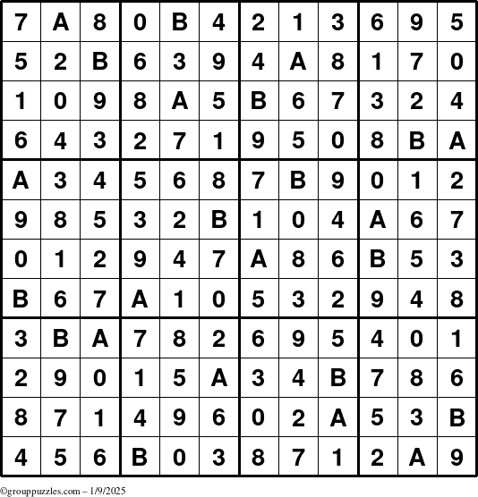 The grouppuzzles.com Answer grid for the Sudoku-12up puzzle for Thursday January 9, 2025