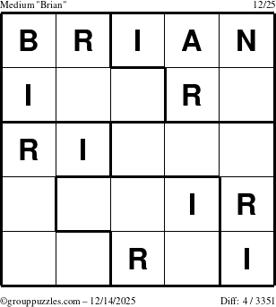 The grouppuzzles.com Medium Brian puzzle for Sunday December 14, 2025