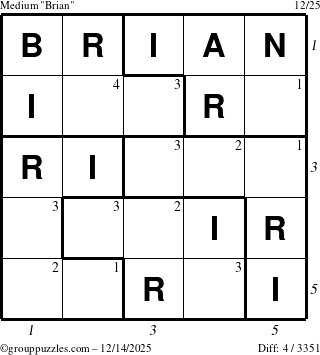 The grouppuzzles.com Medium Brian puzzle for Sunday December 14, 2025 with all 4 steps marked