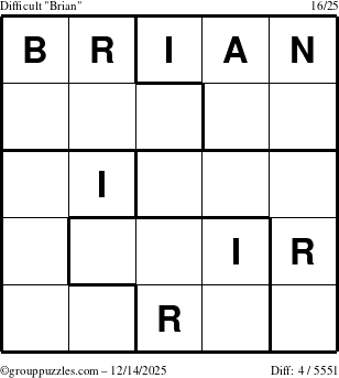 The grouppuzzles.com Difficult Brian puzzle for Sunday December 14, 2025