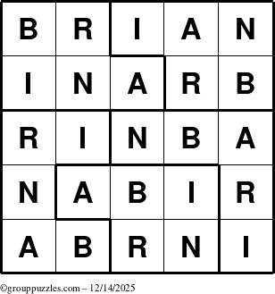 The grouppuzzles.com Answer grid for the Brian puzzle for Sunday December 14, 2025