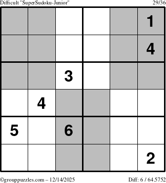 The grouppuzzles.com Difficult SuperSudoku-Junior puzzle for Sunday December 14, 2025