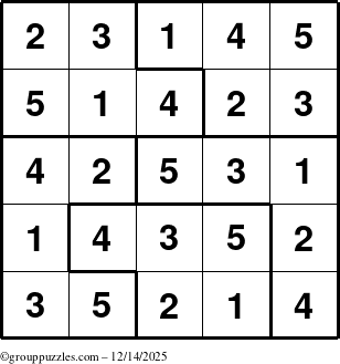 The grouppuzzles.com Answer grid for the Sudoku-5 puzzle for Sunday December 14, 2025