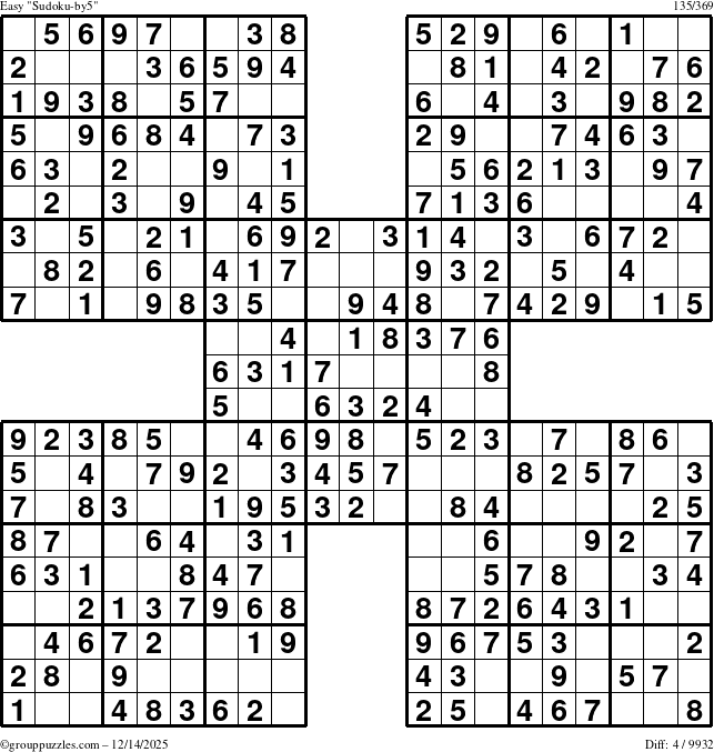 The grouppuzzles.com Easy Sudoku-by5 puzzle for Sunday December 14, 2025