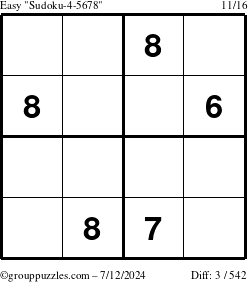 The grouppuzzles.com Easy Sudoku-4-5678 puzzle for Friday July 12, 2024