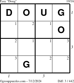 The grouppuzzles.com Easy Doug puzzle for Friday July 12, 2024 with all 3 steps marked