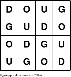 The grouppuzzles.com Answer grid for the Doug puzzle for Friday July 12, 2024